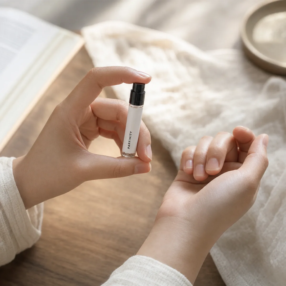 2-ml-Probe wird auf das Handgelenk aufgetragen